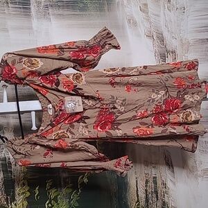 New with tags! Angie Girls XL colorful brown flowy floral ruffled smocked dress